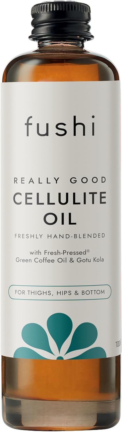 Fushi cellulite oil bottle with label on a white background