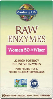 Garden of Life RAW Enzymes Women 50 & Wiser box, 90 vegetarian capsules.