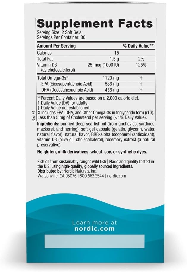 Supplement facts label for Ultimate Omega D3 mini gels.