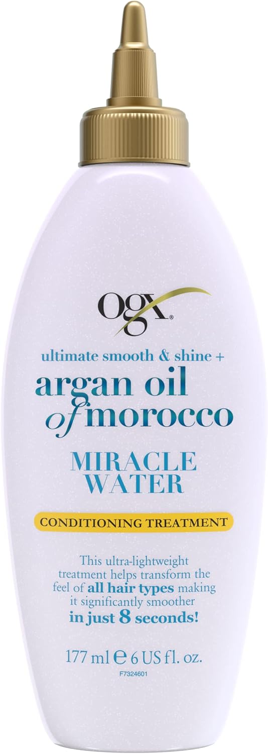 OGX Argan Oil Miracle Water Conditioning Treatment 177ml front bottle on white background
