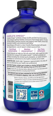 Supplement facts label for complete omega fatty acid liquid blend