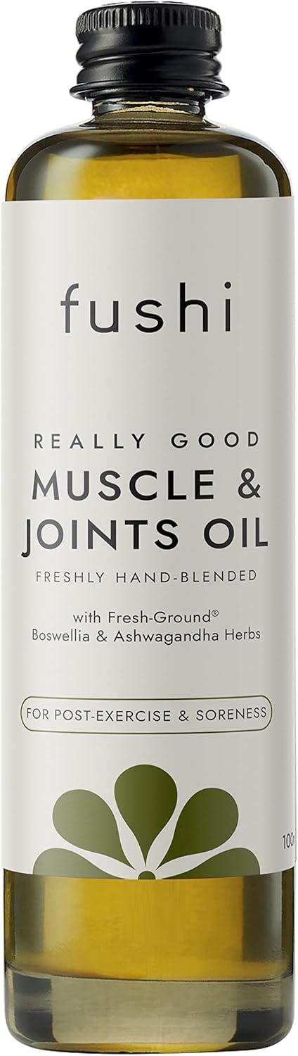 Fushi Muscle & Joints Oil bottle with label on a white background