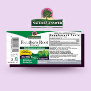 Nature's Answer Eleuthero Root Extract supplement label on a light purple background