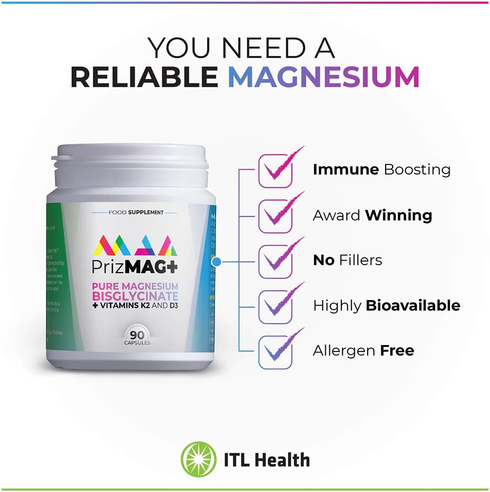 MAG365 PrizMAG Magnesium Bisglycinate with K2 & D3 - 90 Capsules