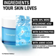 Neutrogena Hydro Boost Water Gel moisturiser tub ingredients, 50ml, on a clean white background.