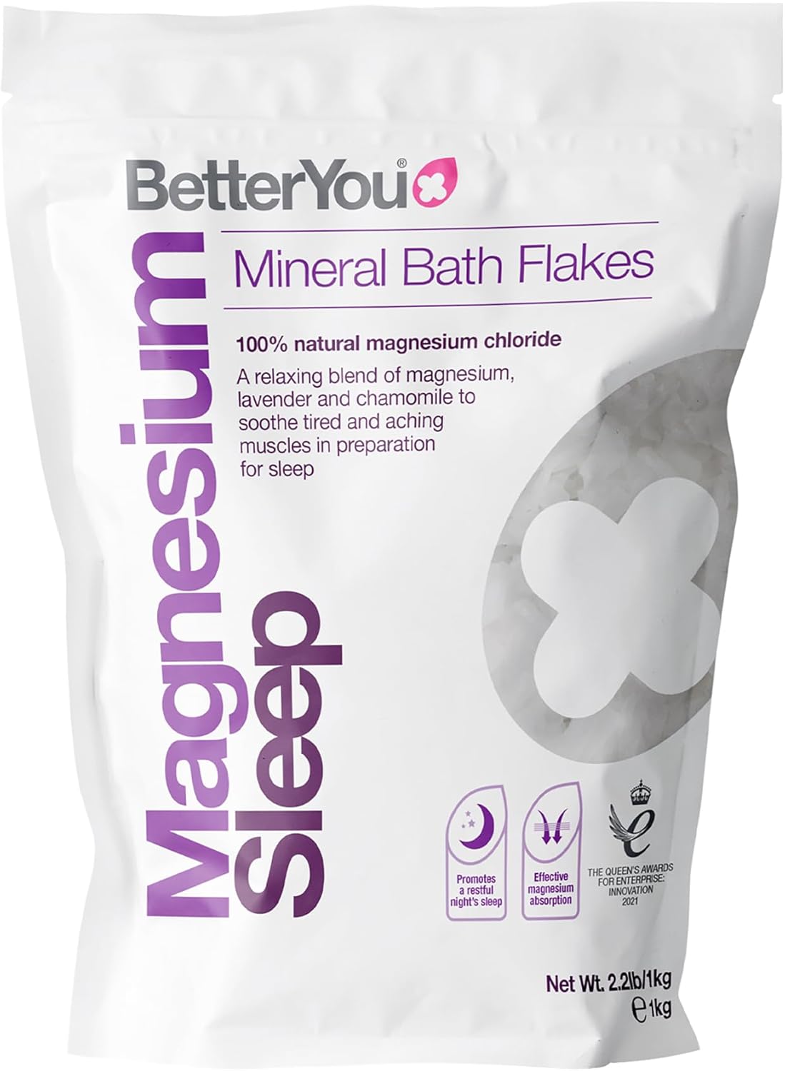 BetterYou Magnesium Sleep Bath Flakes pack, 1kg.