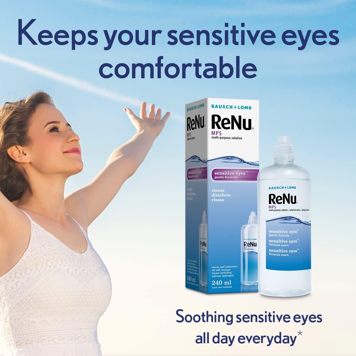 Bausch + Lomb ReNu MPS Multi-Purpose Solution – Sensitive Eyes Gentle Formula (240 ml)