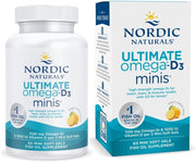 Nordic Naturals Ultimate Omega D3 bottle & box, lemon mini soft gels, 60 count.