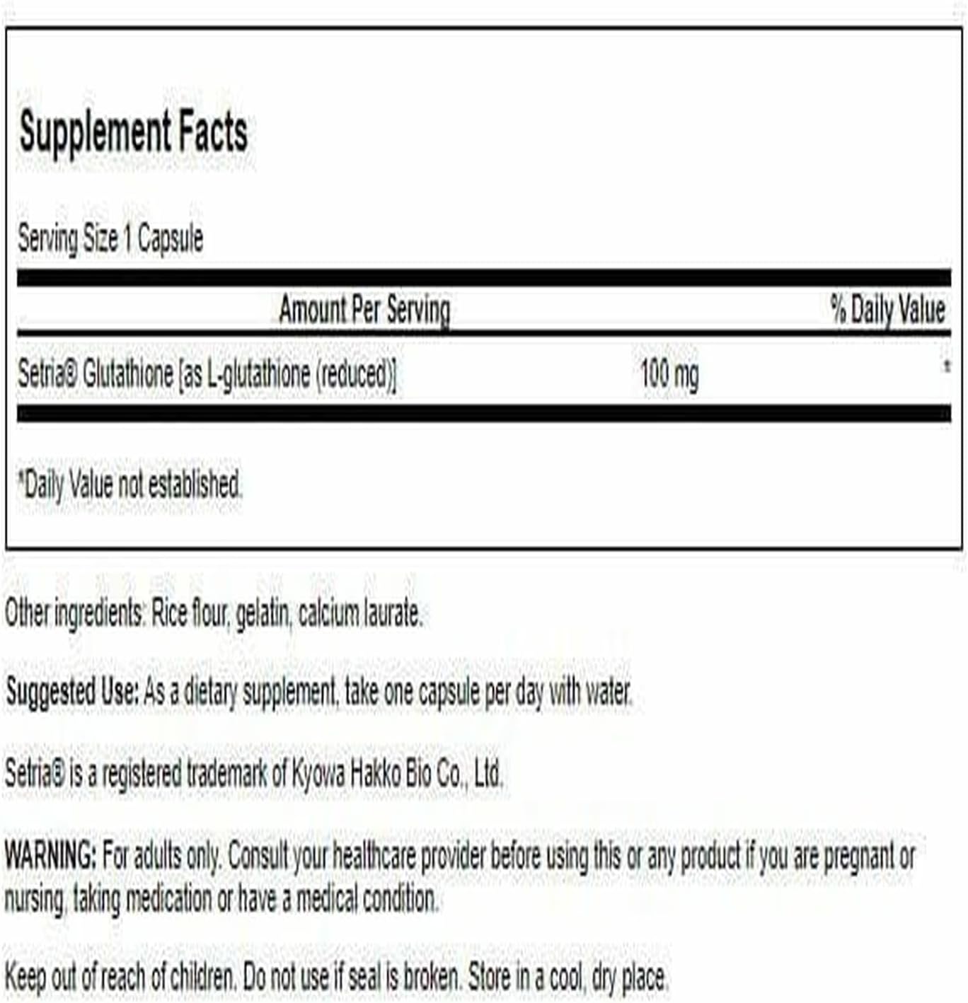 Swanson L-Glutathione 100 Capsules | 100 mg | Featuring Setria® Glutathione | Antioxidant Support