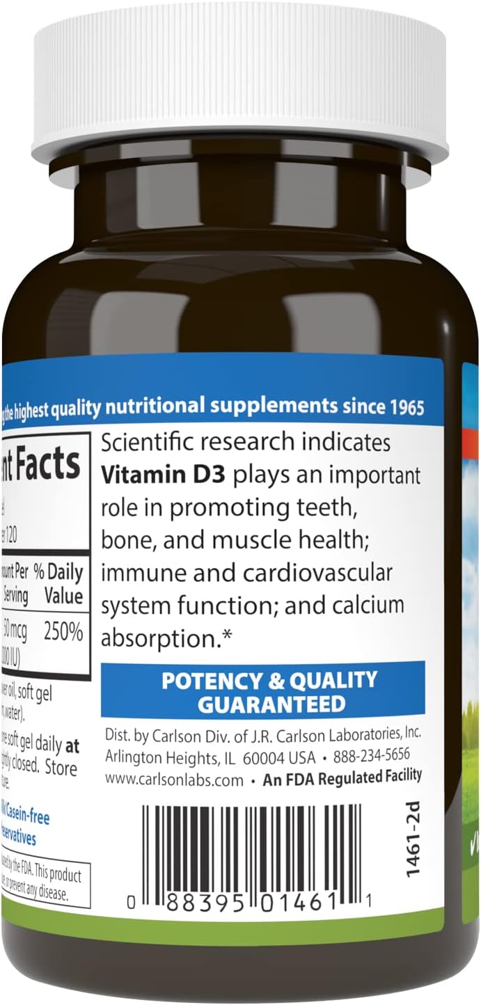 arcode image: Carlson Vitamin D3 2000 IU bottle barcode softgels 120 count