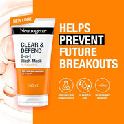 Neutrogena Clear & Defend 2-in-1 Wash & Mask 150ml - 1% Salicylic Acid Formula and new look