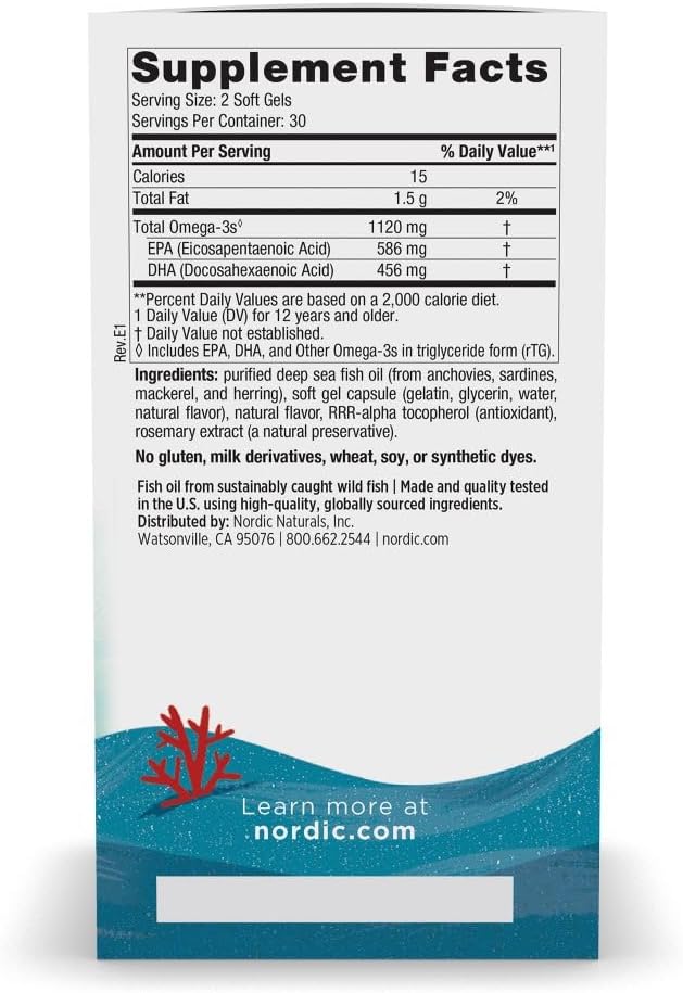 Supplement facts for Nordic Naturals high-potency teen omega-3 soft gels.