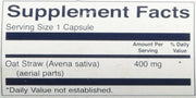Supplement label with oat straw information on a white background