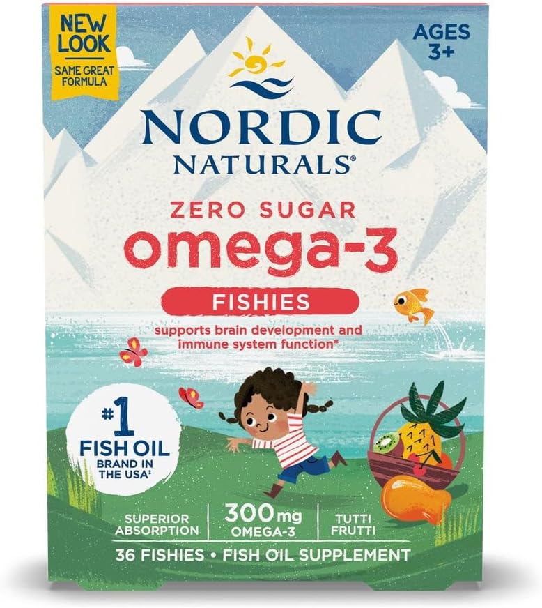 Nordic Naturals Omega-3 Fishies Tutti Frutti chewable supplement for kids, 36 count box.
