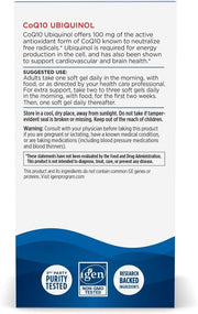 Supplement facts label for Nordic Naturals active CoQ10 ubiquinol formula.