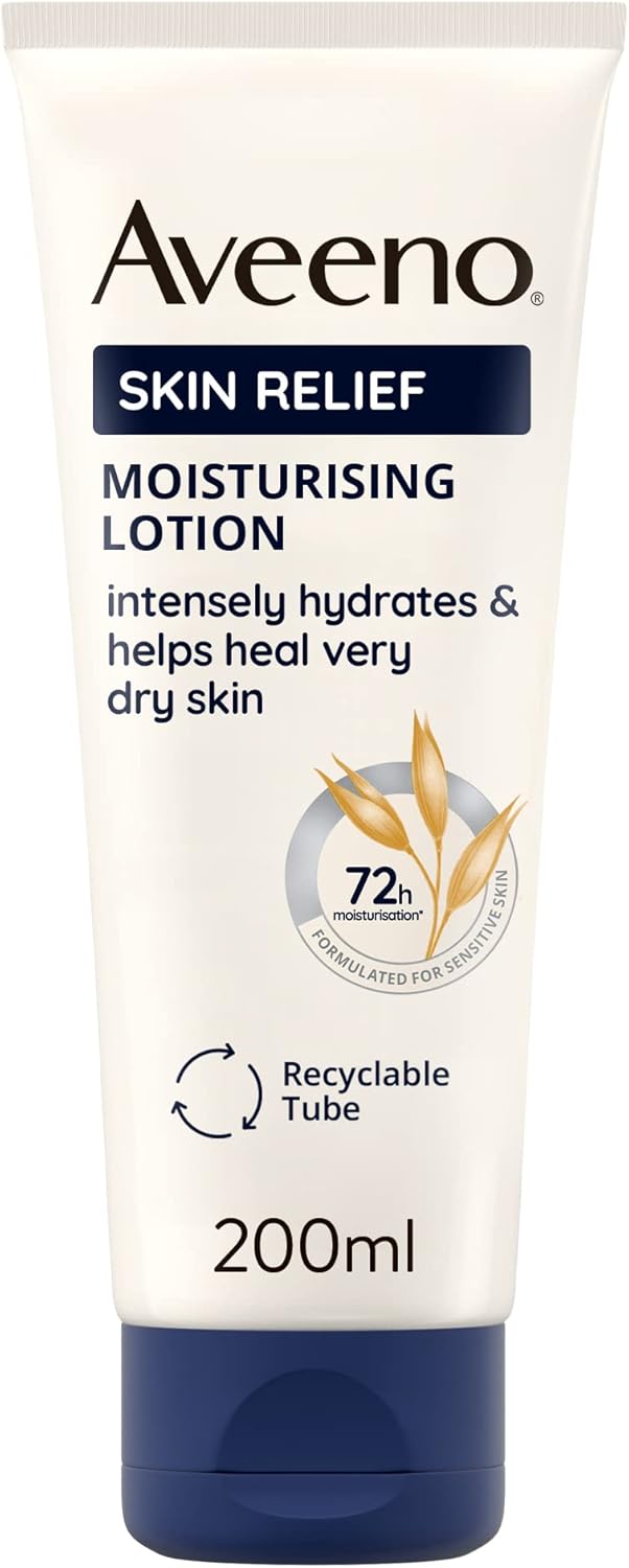Aveeno Skin Relief Moisturising Lotion bottle, 200ml, featuring Triple Oat Complex and Shea Butter.