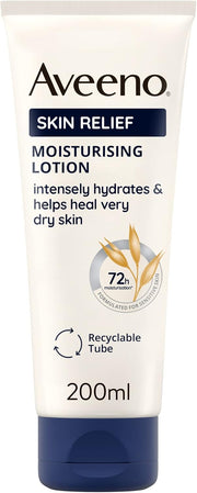 Aveeno Skin Relief Moisturising Lotion bottle, 200ml, featuring Triple Oat Complex and Shea Butter.