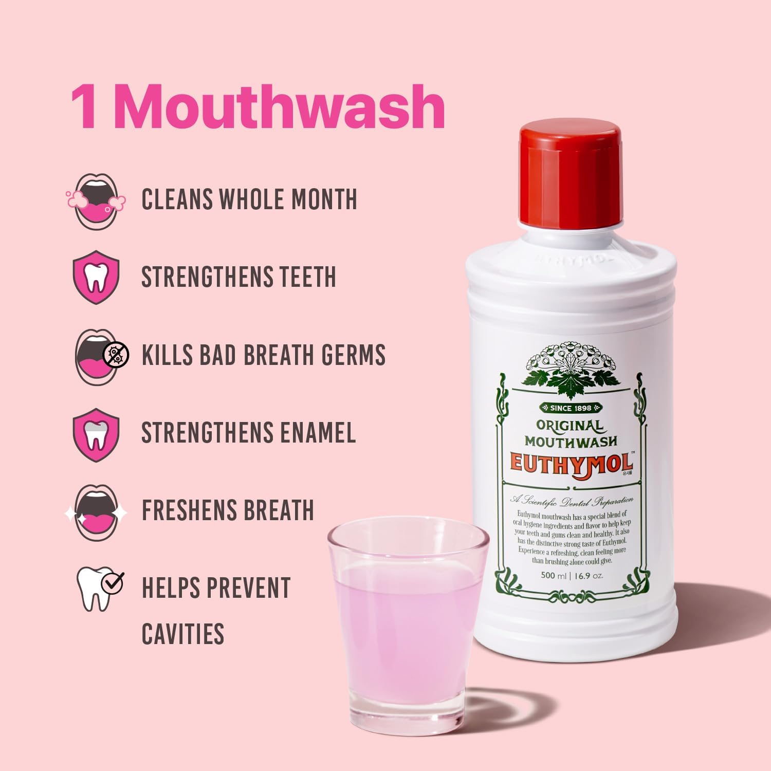 Euthymol Mouthwash Mild Mint Fluoride & Alcohol-Free – 500ml