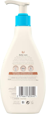 Back of Aveeno Baby Lotion bottle showing ingredients, barcode and instructions.