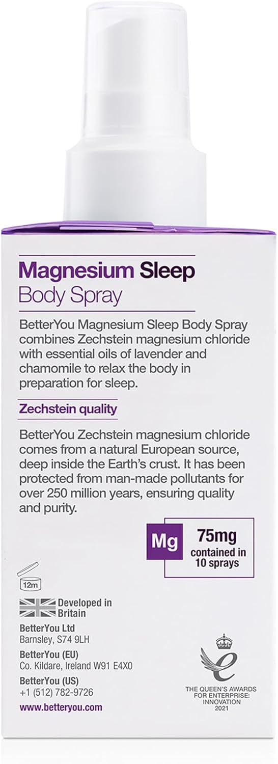 Side:  BetterYou Magnesium Body Spray bottle & box, 100ml.