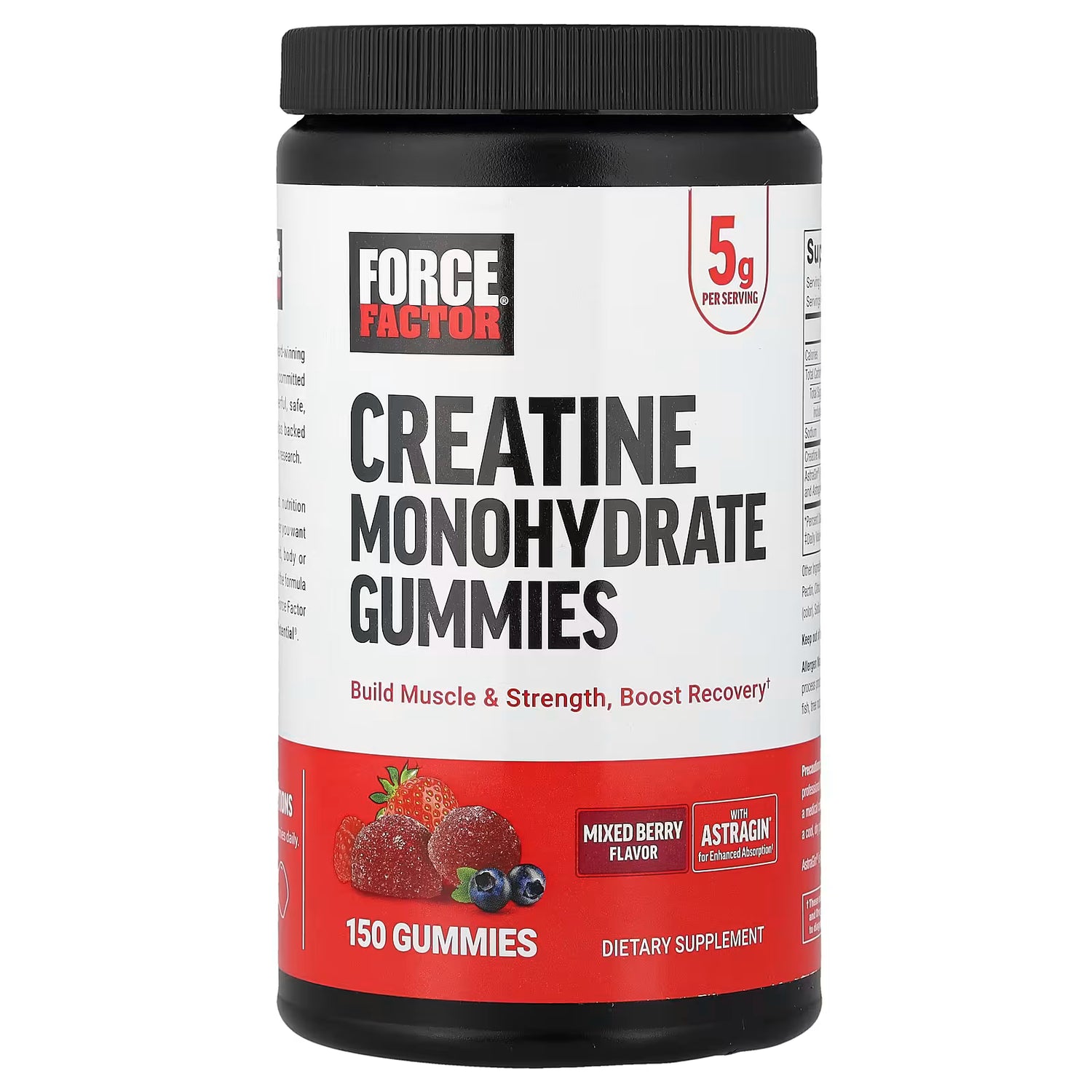 Force Factor Creatine Monohydrate Gummies - 5g Dose, Mixed Berry, 150 Count


