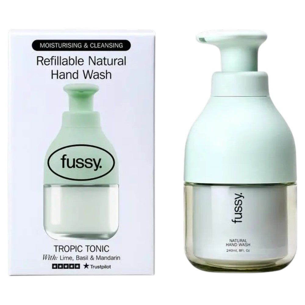 Fussy Refillable Natural Hand Wash Tropic Tonic lime basil mandarin fragrance 240ml bottle and refill front packaging