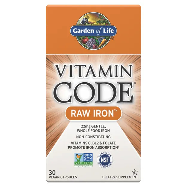 Garden Of Life Vitamin Code Raw Iron 22mg GENTLE 30 Vegan Capsules