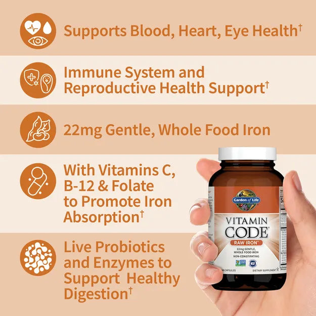 Garden Of Life Vitamin Code Raw Iron 22mg GENTLE 30 Vegan Capsules