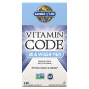 Garden of Life Vitamin Code Raw Multivitamin for Men 50 Plus box, 240 capsules.