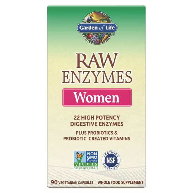 Garden of Life RAW Enzymes for Women box, 90 capsules.