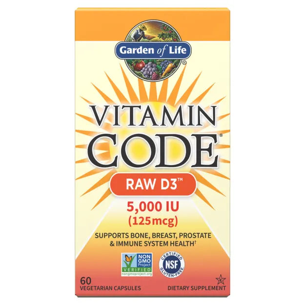 Garden of Life Vitamin Code Raw Vitamin D3 5,000 IU Capsules.