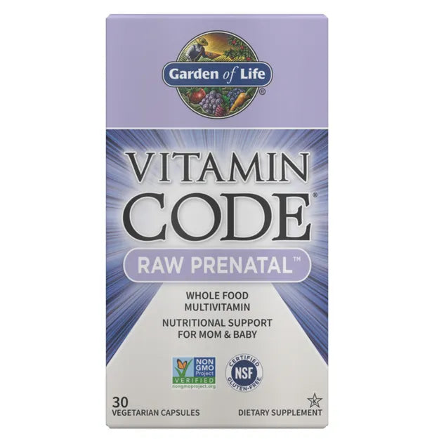 Garden of Life Vitamin Code Raw Prenatal Capsules.