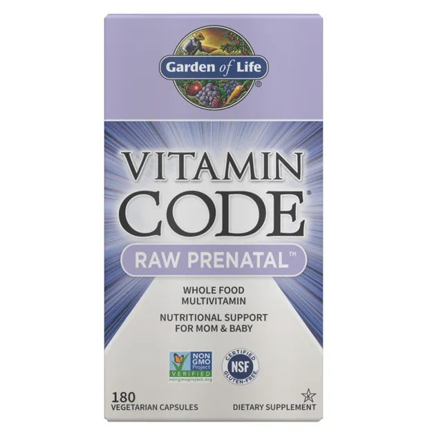 Garden of Life Vitamin Code Raw Prenatal Capsules.