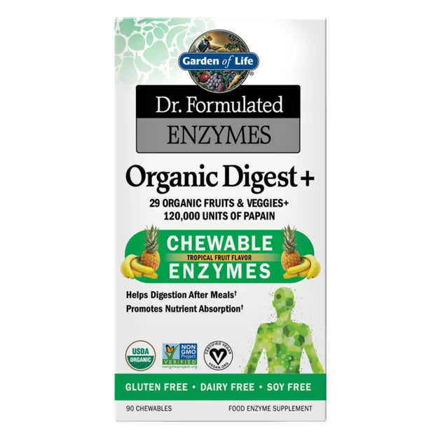 Garden of Life Enzymes Organic Digest+ - Tropical Fruit - 90 Chewables.