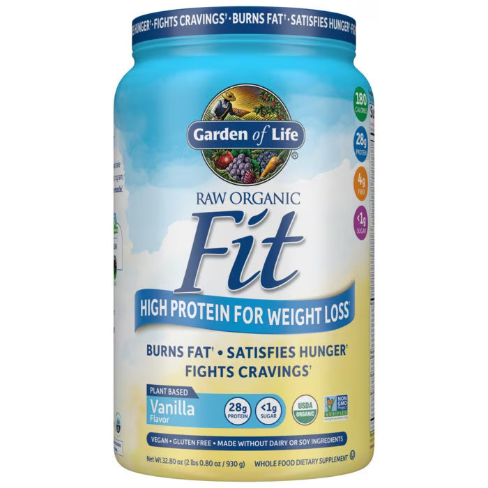 Garden of Life RAW Organic Fit Vegan Protein Powder tub, Vanilla flavour, 930g.