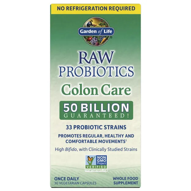 Garden of Life Raw Probiotics Colon Care Shelf-Stable 30 Capsules.