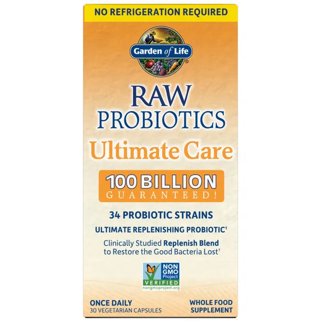 Garden of Life Raw Probiotics Ultimate Care Shelf-Stable 30 Capsules.