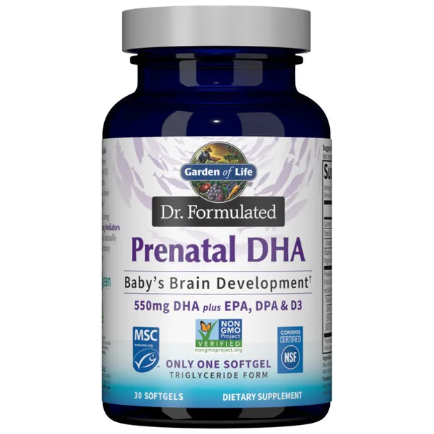 Garden of Life Dr. Formulated Prenatal DHA 550 mg plus EPA, DPA & D3 BABY'S Brain DEVELOPMENT 30 Softgels. 