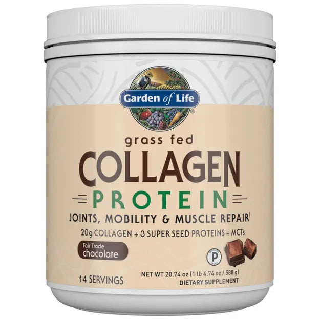 Garden of Life Grass Fed Collagen Protein Chocolate Powder.