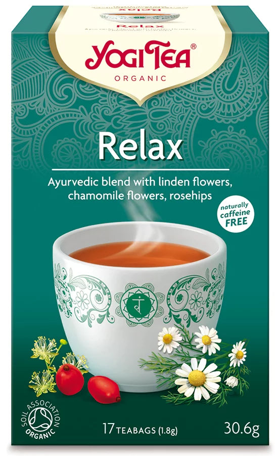 Front Image: Yogi Tea Organic Relax herbal tea bags 17 x 1.8g box