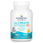 Nordic Naturals Ultimate Omega-D3 lemon flavor 60 soft gel bottle supplement.