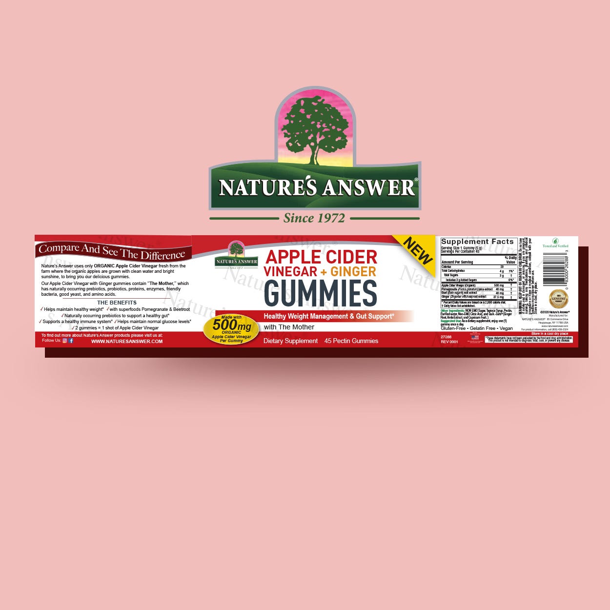 Nature's Answer Apple Cider Vinegar and Ginger Gummies 45 barcode packaging