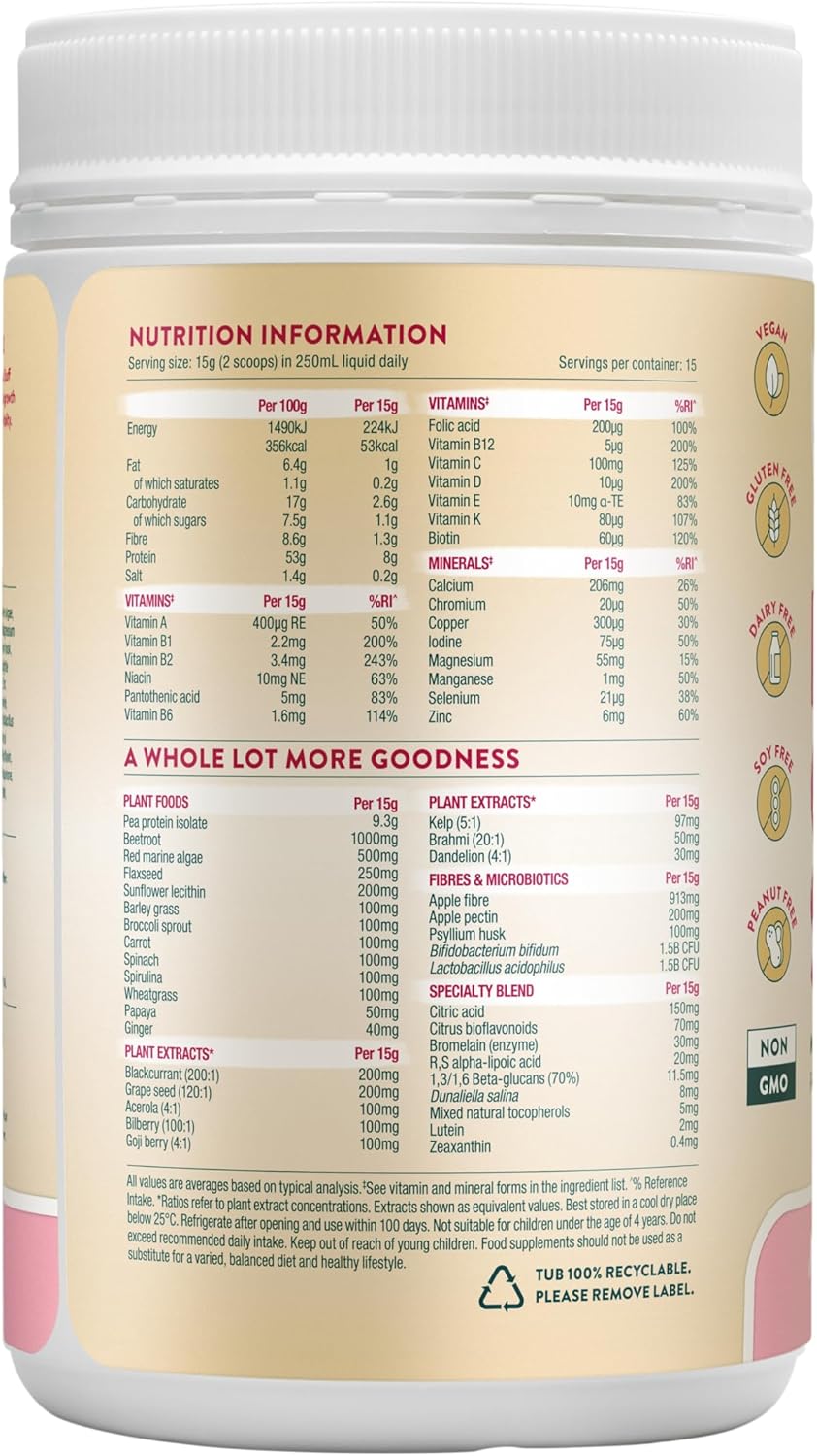 Back of Kids Good Stuff strawberry tub showing ingredients.