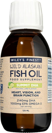 Wiley's Finest Summit DHA omega-3 liquid supplement bottle natural lime flavour 125ml