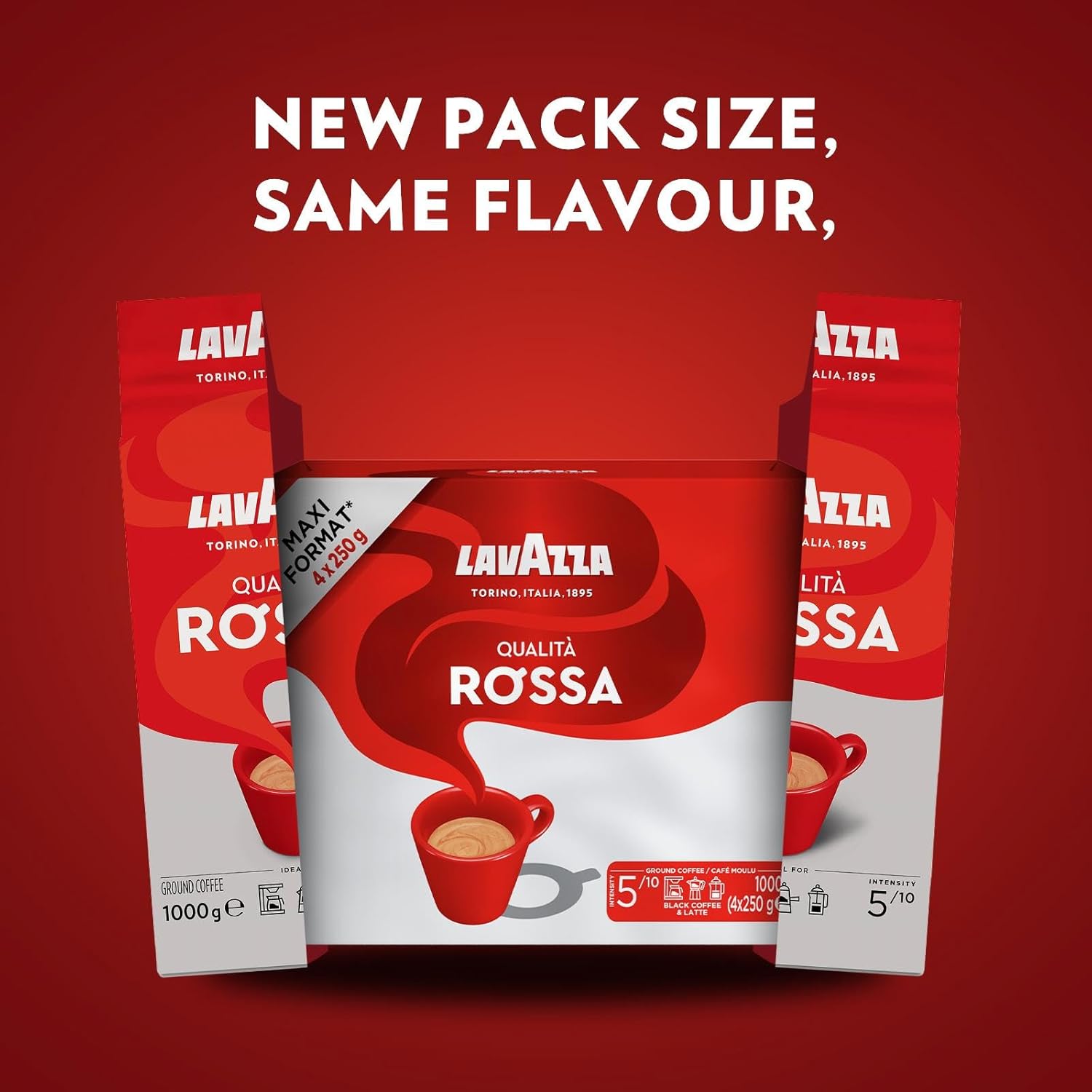 Lavazza Qualità Rossa Ground Coffee Arabica & Robusta – 4 x 250g new pack size