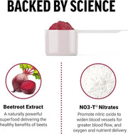 Scoop of pink Total Beets dietary nitrate supplement powder.