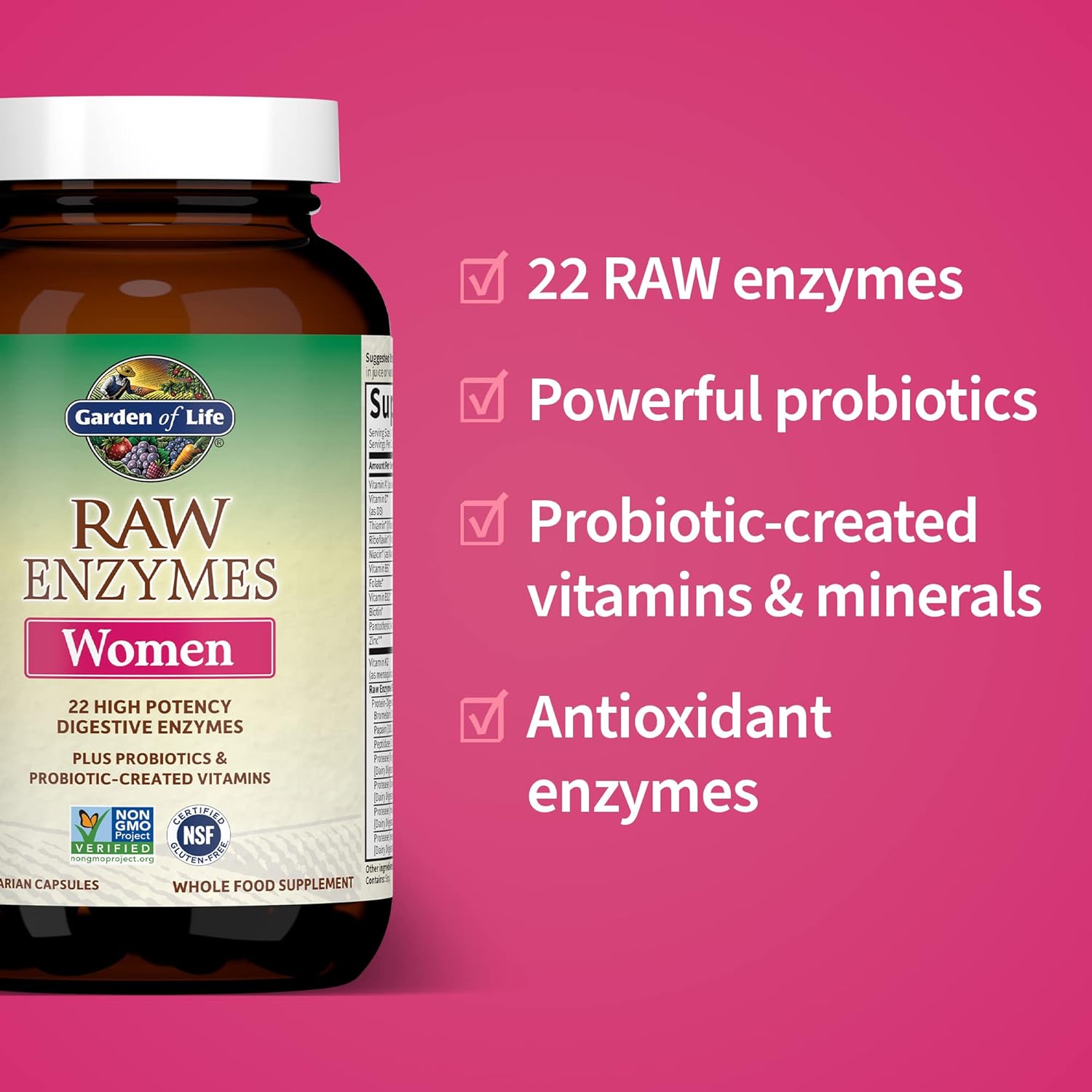 Supplement facts and ingredient list for RAW Enzymes for Women.