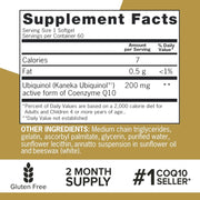 Supplement facts & ingredients image: Qunol Ubiquinol CoQ10 supplement facts 200mg ingredients 60 count