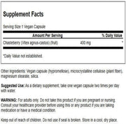 Supplement facts label for a Chasteberry supplement with serving size, amount per serving, and usage instructions.