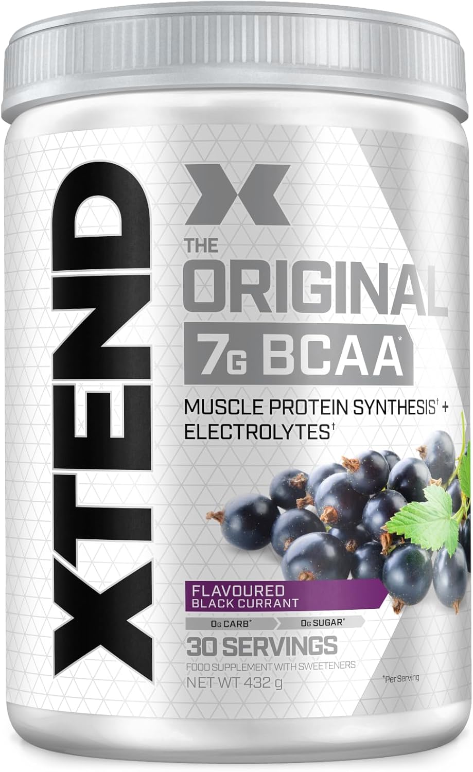 Front image: XTEND Original BCAA Powder Blackcurrant tub powder 432g 30 servings